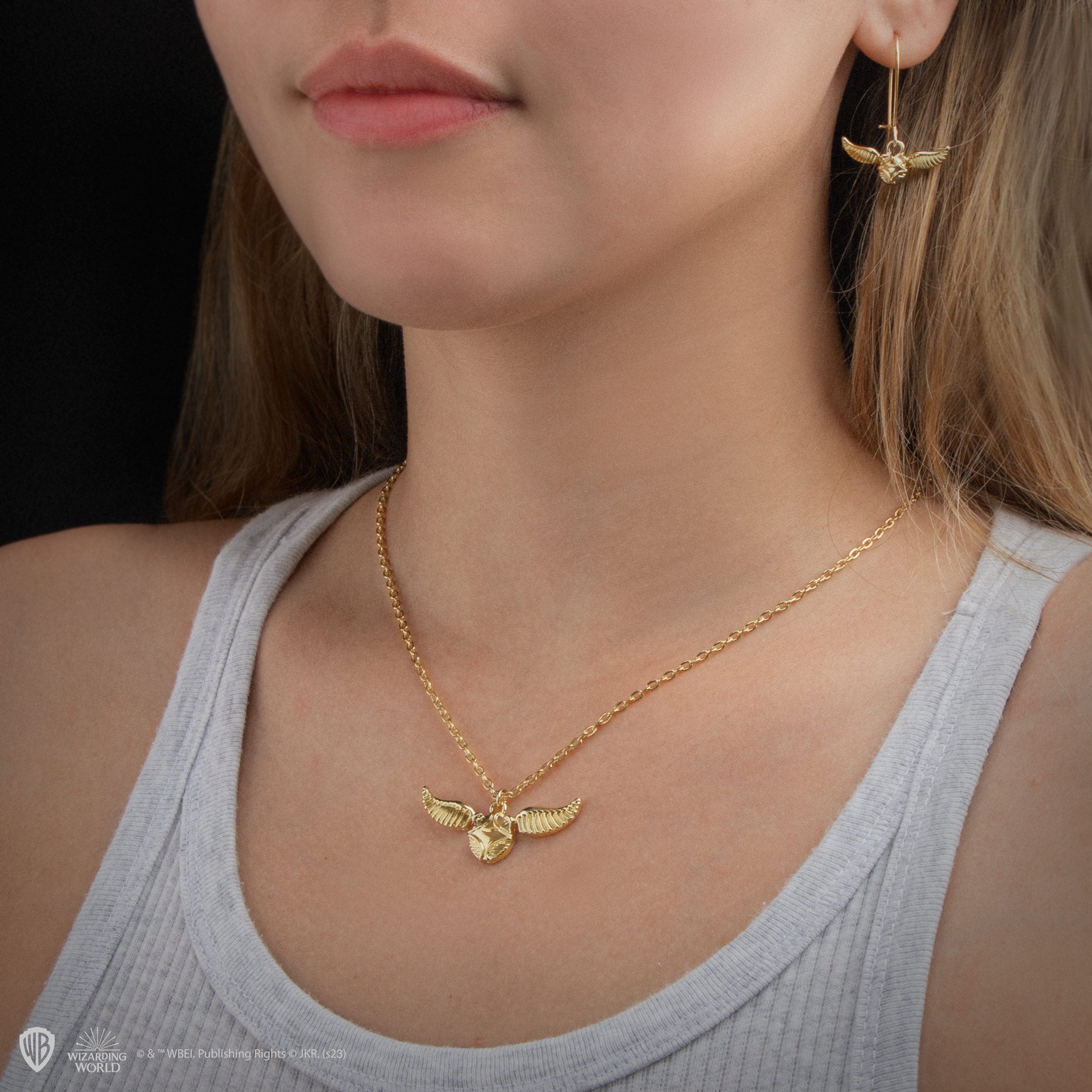 Harry Potter Collier Quidditch Vif D'Or - Coffret Cadeau Femme Or, Bijou Officiel Poudlard, Attrape-l'Oeil Magique